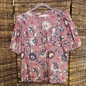 Pink and Navy Flower/Scroll Pattern Top